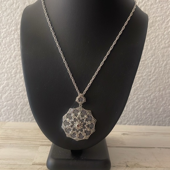 Judith Jack Sterling Silver Marcasite Large Statement Pendant Necklace - Picture 3 of 10